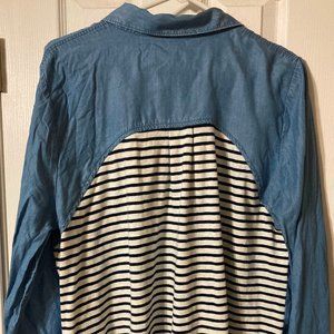 Crown & Ivy Chambray Denim Shirt with Striped Back, Size XL